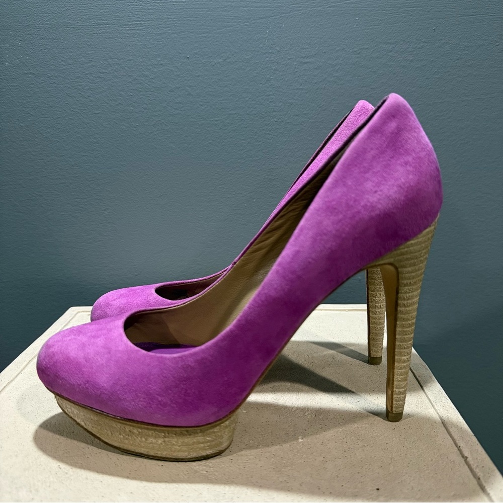 BCBG Pink Suede Platform Heels Barbiecore Stiletto Pumps Shoes Sz 7.5